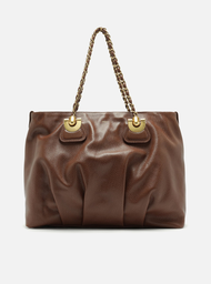 Bolsa Shopping Marrom Couro Grande Franzida