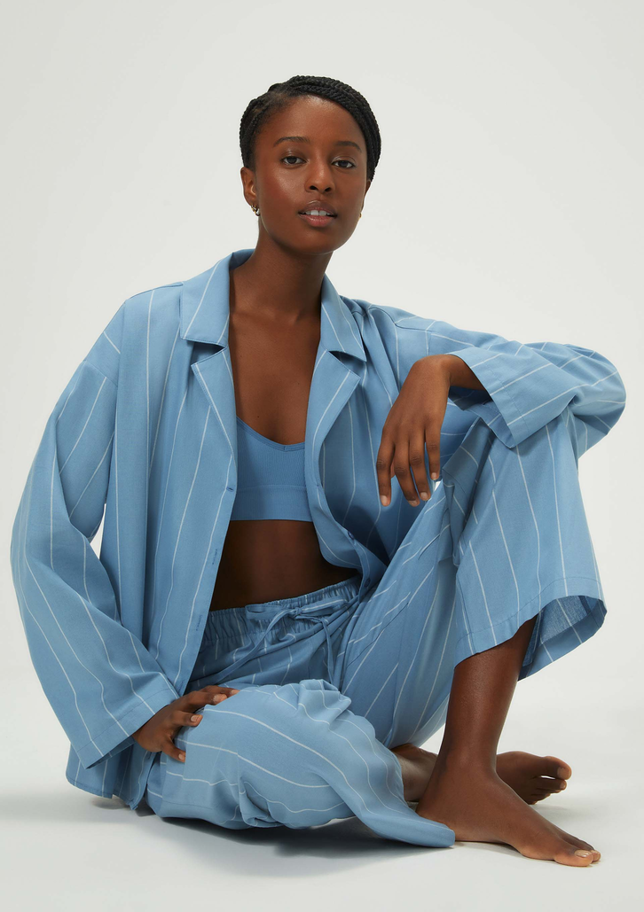 Calça Azul Hering Cintura Alta Listrada