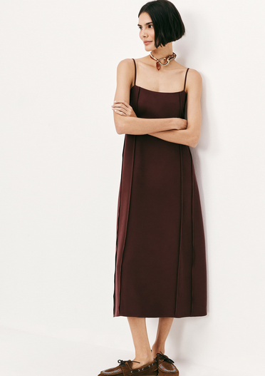 Vestido Midi Marrom Hering Em Peach Touch Com Recortes