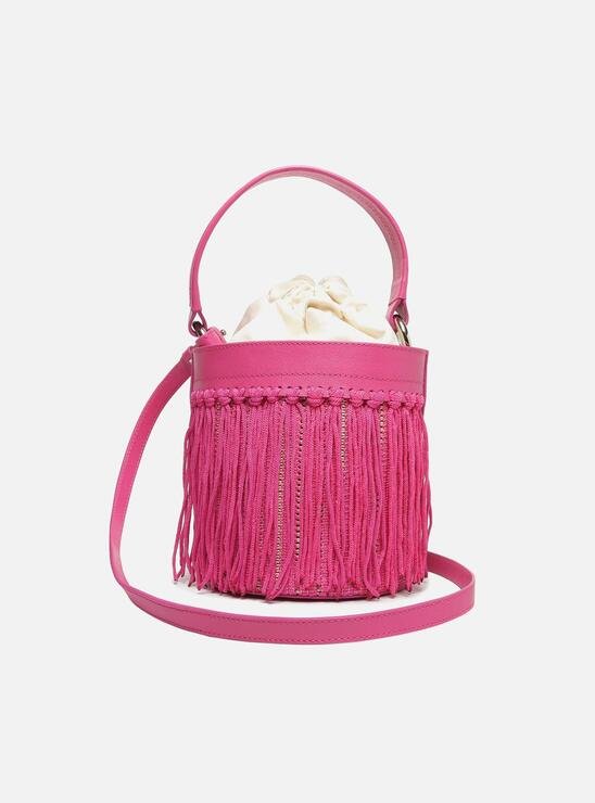 Bolsa Bucket Rosa Arezzo Franjas Luci Média