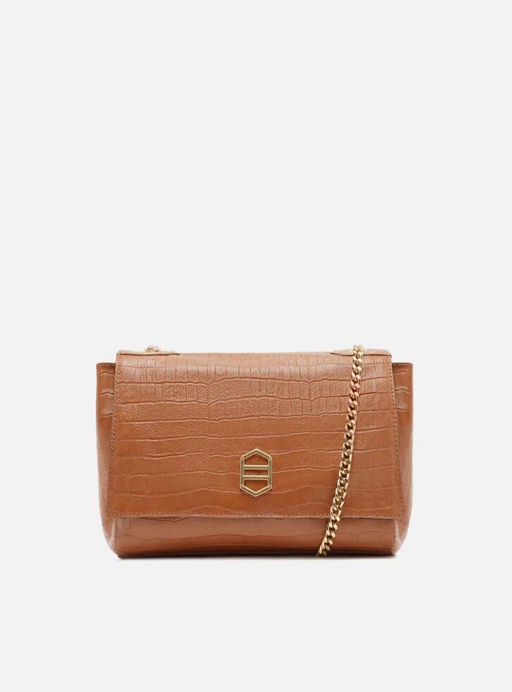 Bolsa Tiracolo Marrom Arezzo Couro Croco Média Reversível