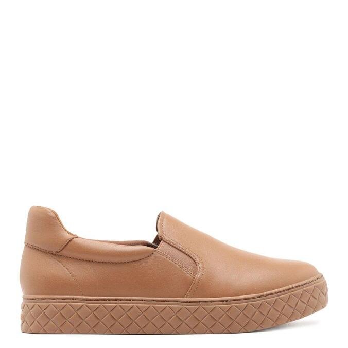 Tênis Slip On Bege Couro Tiras Rosa | Arezzo