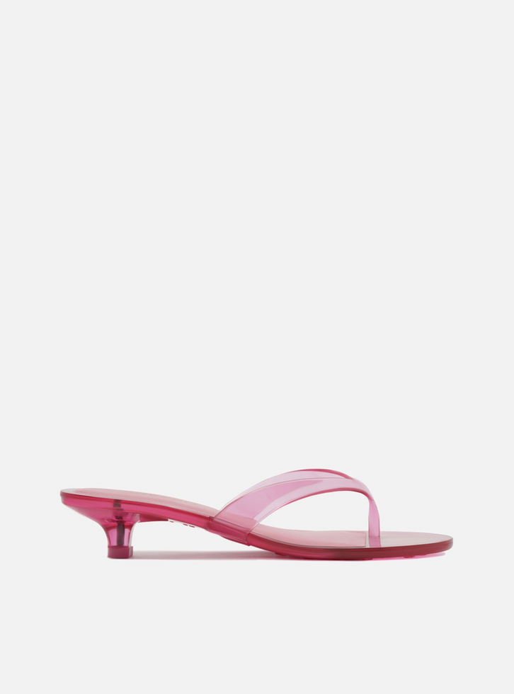 Sandália Tamanco Thong Rosa Salto Fino Jelly