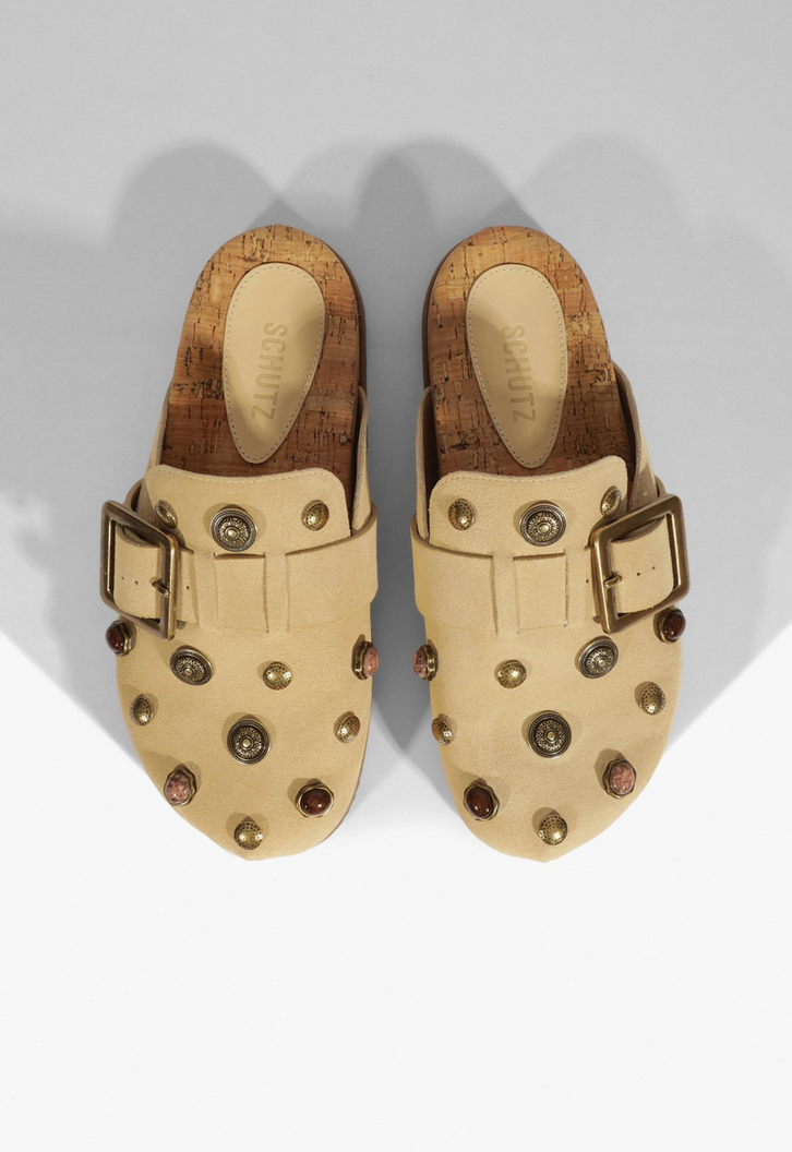 Clog Couro Bege