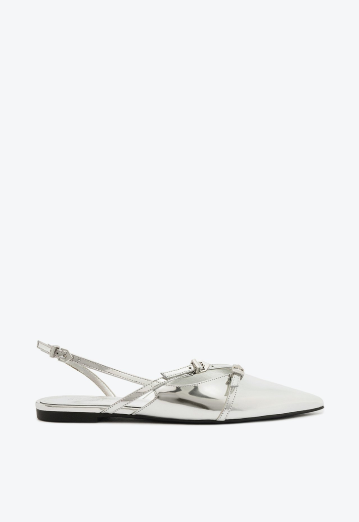 Sapato Mule Slingback Prata