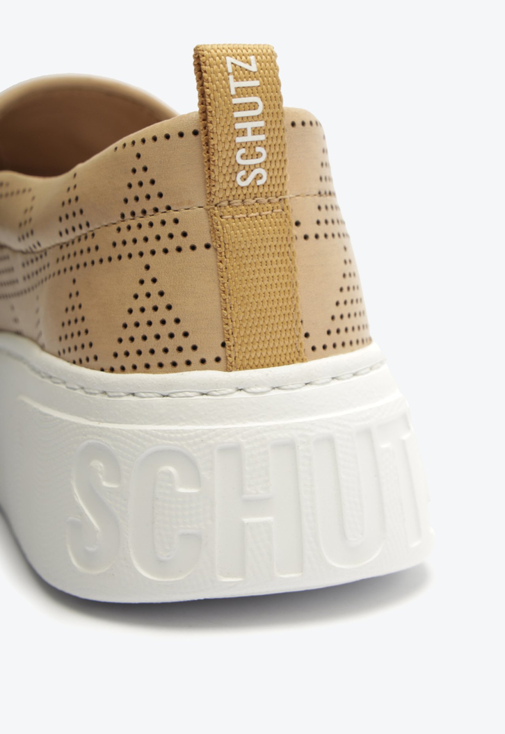 Tênis Slip On Triângulos Couro Bege