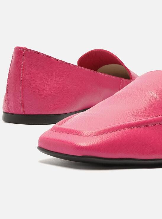 Mocassim Rosa Arezzo Couro Bico Quadrado Costuras