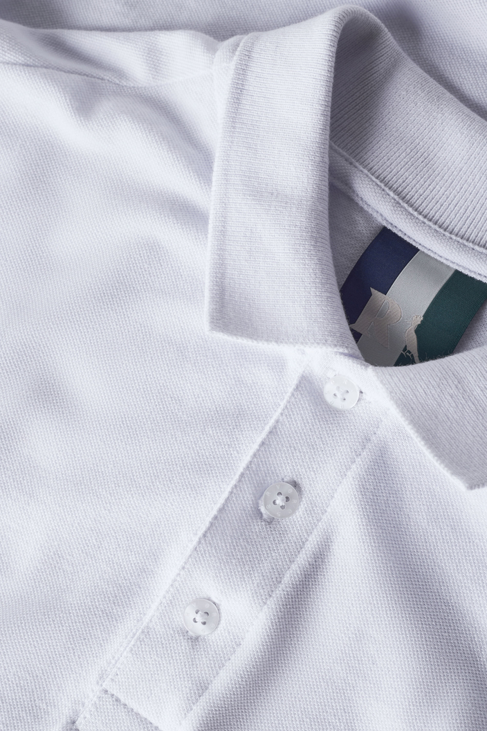 CAMISA POLO BRANCA RESERVA PIQUET PATCH PICA PAU TRICOLOR