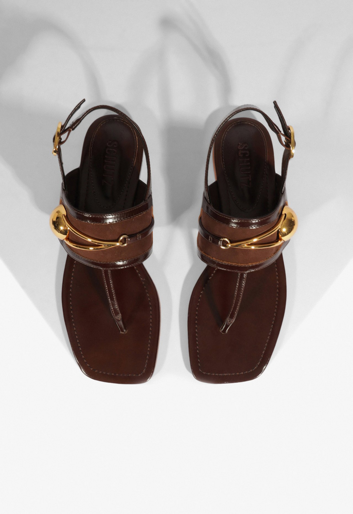 Sandália Rasteira Ornella Couro Marrom