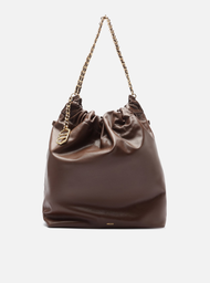 Bolsa Hobo Marrom Cacau Couro Grande Alça Corrente