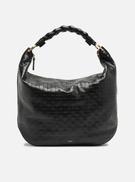 Bolsa Hobo Preta Couro Tressê Grande