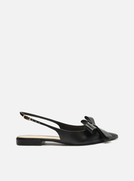 Sapatilha Preta Arezzo Couro Slingback Laço Lateral