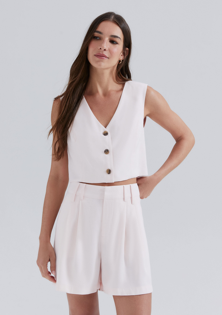 Colete Bege Hering Cropped Em Viscose