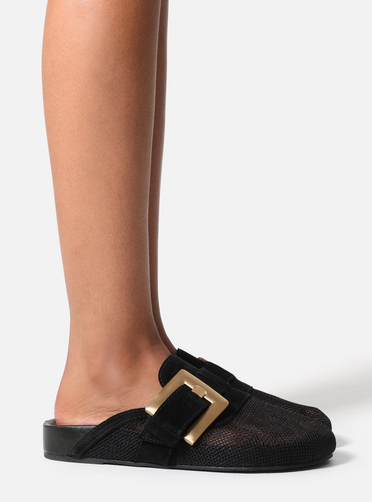 Mule Clog Preta Tela Fivela | ZZ MALL