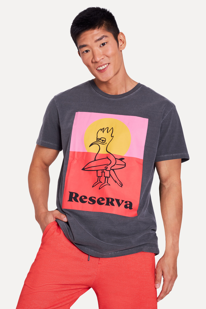 Camiseta Preta Reserva Estampada Pica Pau Surf Bicolor