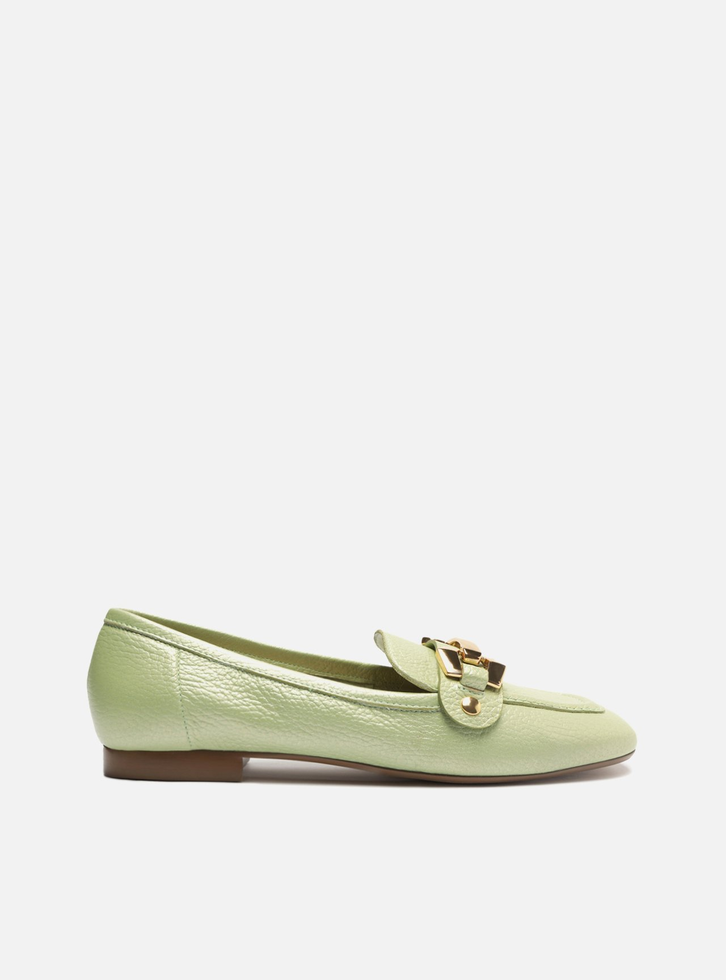 Loafer Verde Arezzo Couro Bridão Switch Com Troca De Bridão