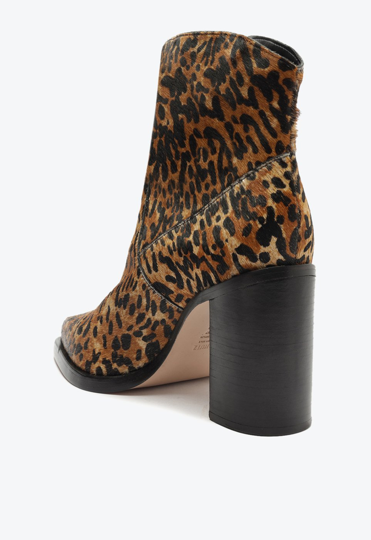 Bota Couro Salto Bloco Couro Animal Print