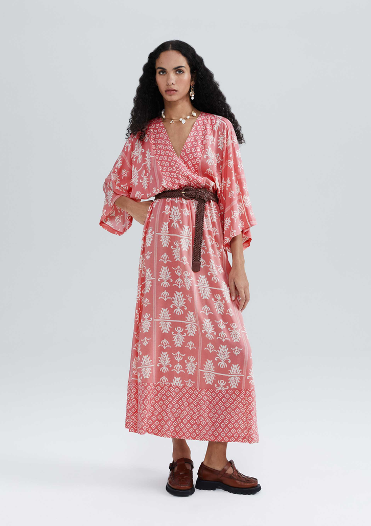 Vestido Vermelho Hering Midi Estampado Em Viscolinho