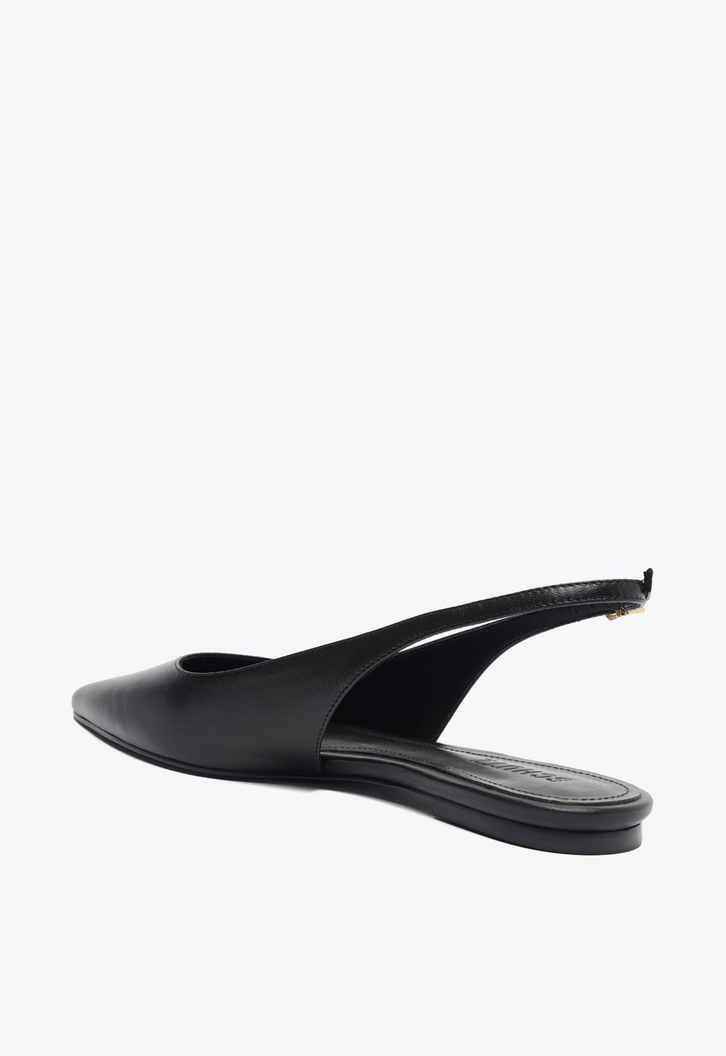 Sapato Slingback Rasteiro Couro Preto