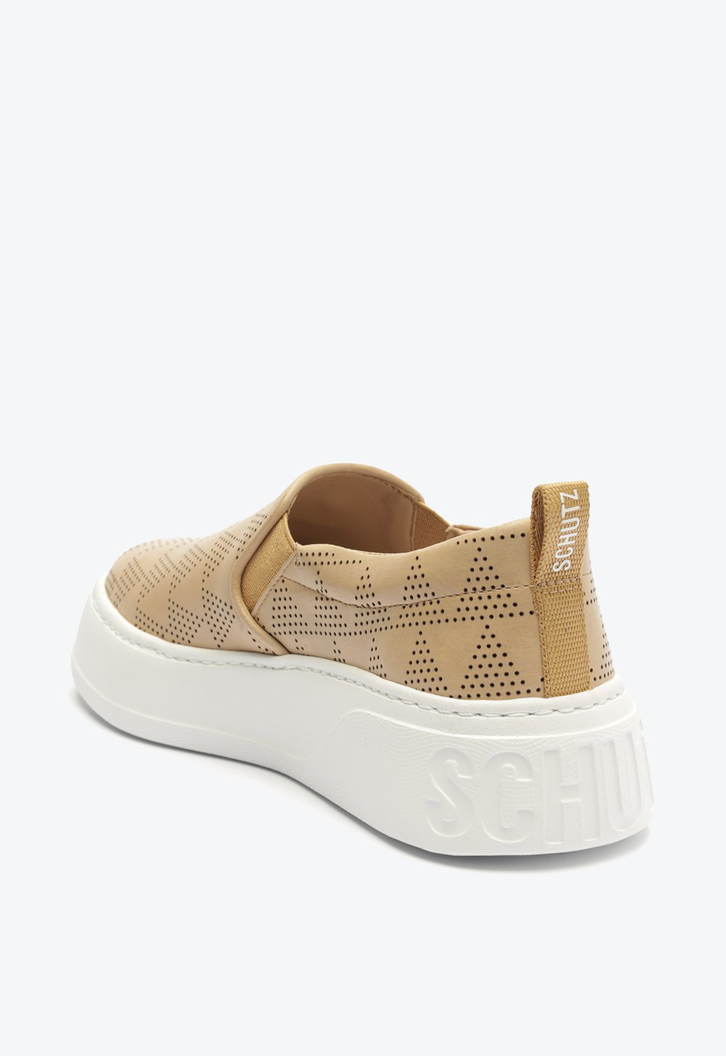 Tênis Slip On Triângulos Couro Bege