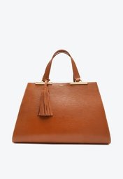 Bolsa Shopping Marrom Arezzo Couro Grande Metal Barbicacho