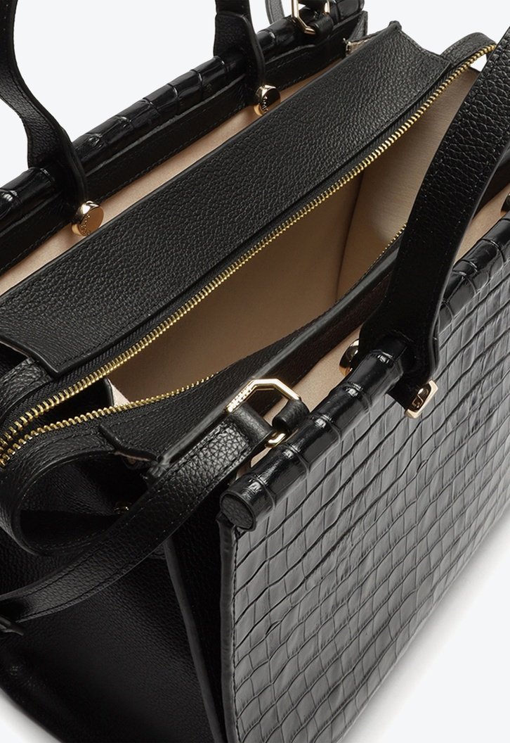 Bolsa Shopping Preta Couro Savannah Grande Croco