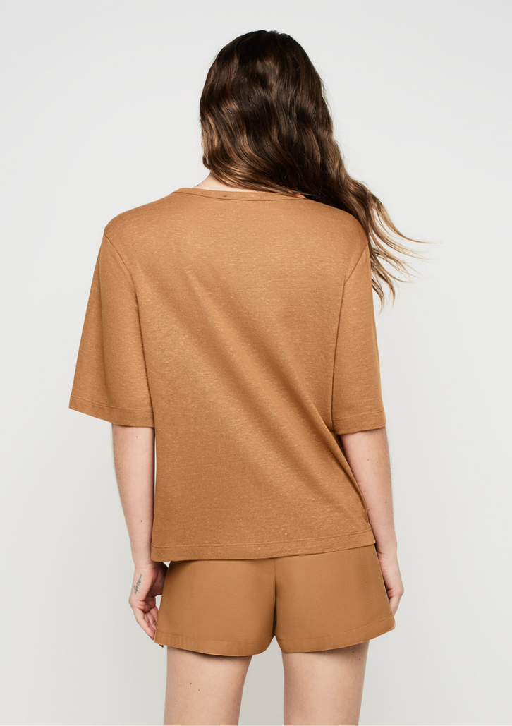 Blusa Marrom Dzarm Manga Ampla Decote Redondo