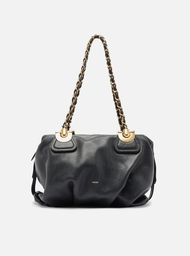 Bolsa Bowling Preta Couro Média Franzida