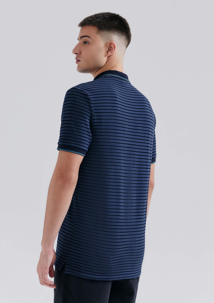 Camisa Polo Azul Hering Manga Curta Listrada
