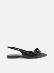 Sapatilha Preta Arezzo Couro Slingback Maxi Laço