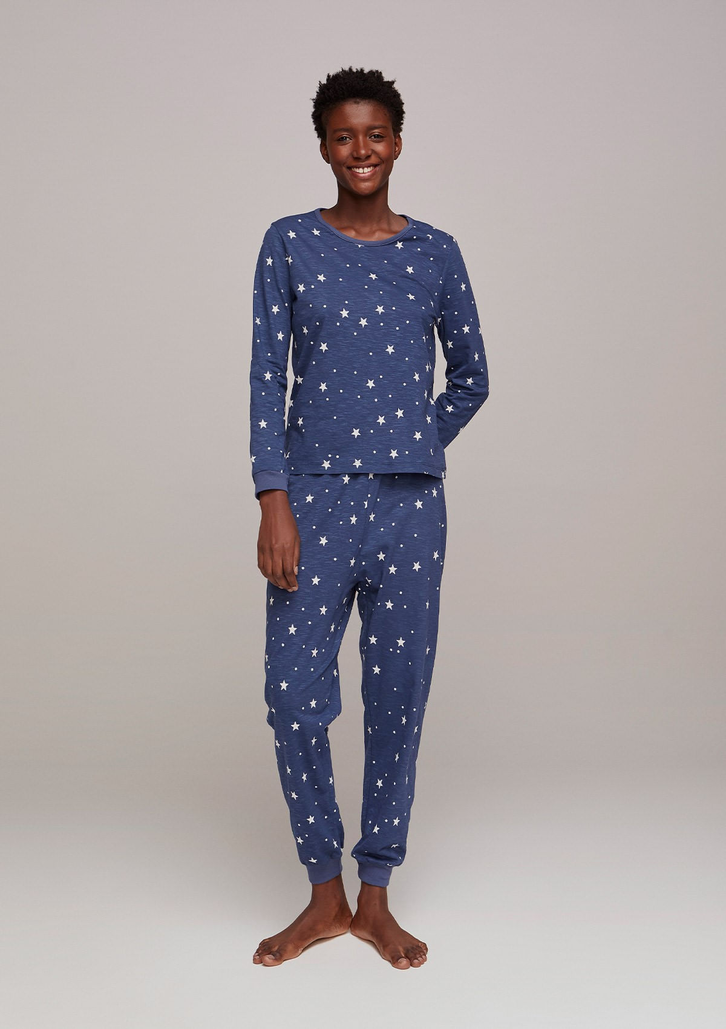 Pijama Azul Marinho Hering Longo Estampado Em Malha Flamê