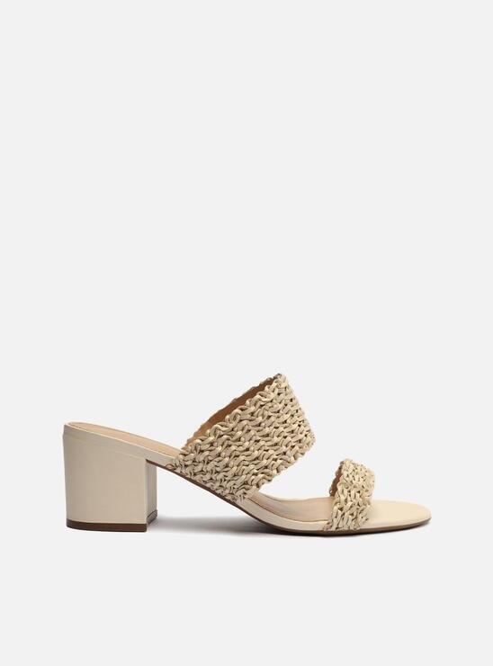 SANDÁLIA OFF-WHITE AREZZO TRESSÊ SALTO MÉDIO BLOCO