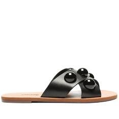 Rasteira Tiras Cruzadas Couro Adorno Preta