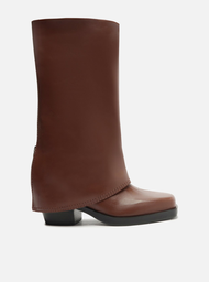 Bota Marrom Arezzo Couro Cano Médio Montaria Capa