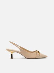 Scarpin Nude Arezzo Snake Bico Fino Slingback Bridão