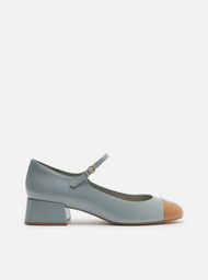 Sapato Azul Arezzo Bonéca Couro Salto Baixo Cap Toe