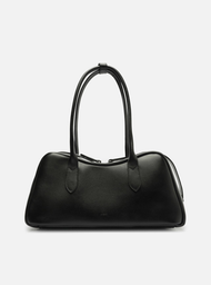Bolsa Bowling Preta Couro Grande Zíper Duplo