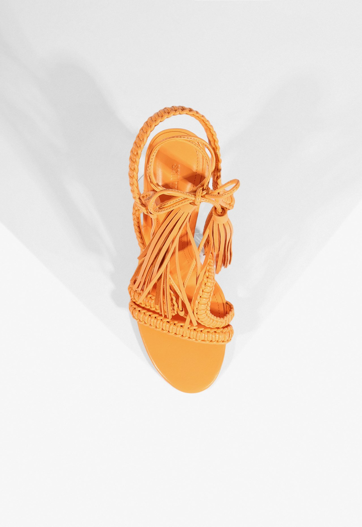 Sandália Salto Alto Lace Couro Laranja