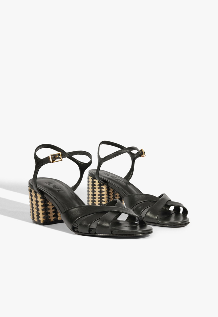 Sandália Preta Schutz Keefa Mid Block Couro | ZZ MALL