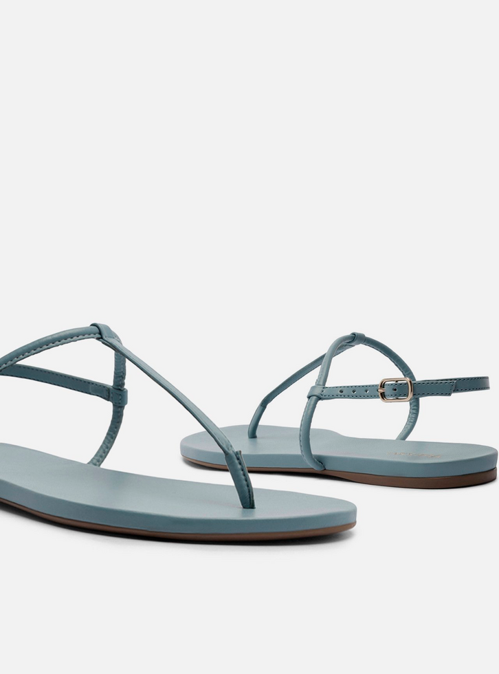 Sandália Rasteira Azul Tiras Slim Básica