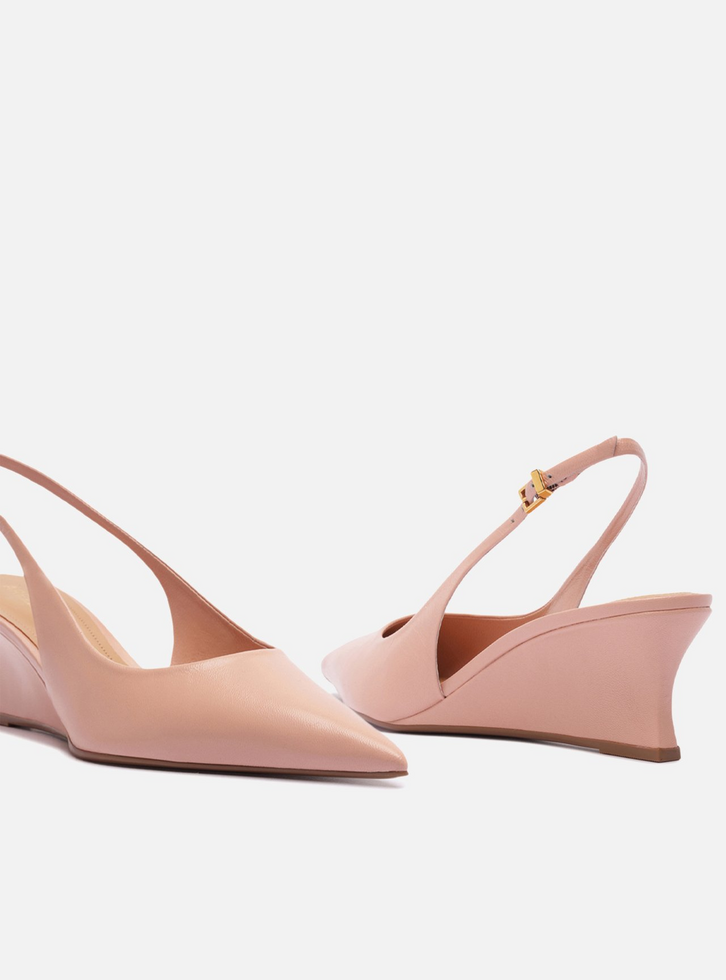 Scarpin Rosa Soft Couro Salto Baixo Anabela Slingback