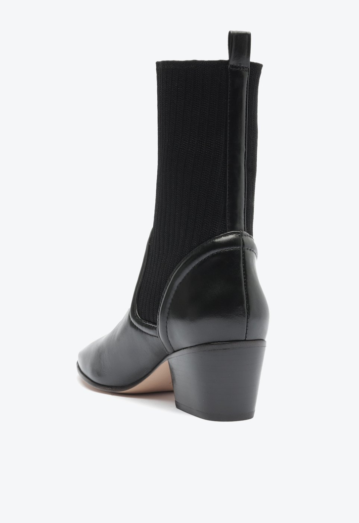 Bota Knit e Couro Preta