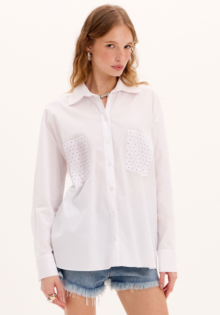 Camisa Branca My Favorite Things Alongada com Bolso