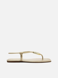 Sandália Rasteira Dourada Arezzo Slim Bico Quadrado