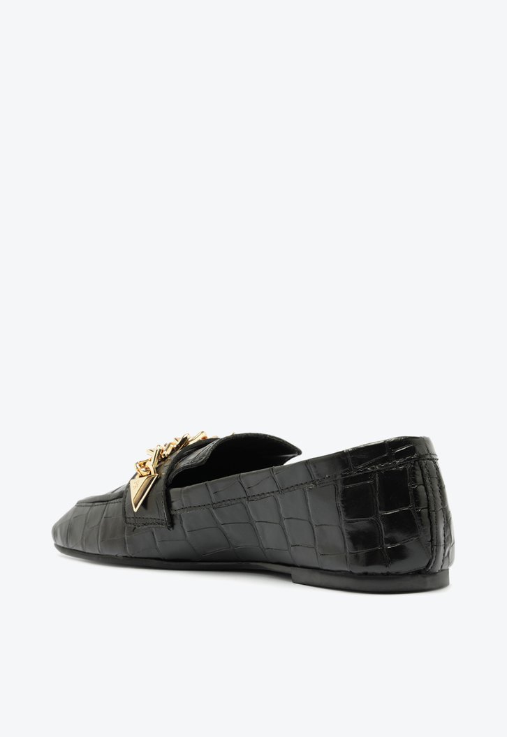 SAPATO MOCASSIM PRETO SCHUTZ CROCO CORRENTE COURO