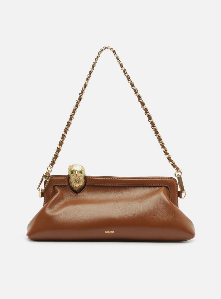 Bolsa Shoulder Marrom Couro Metal Águia