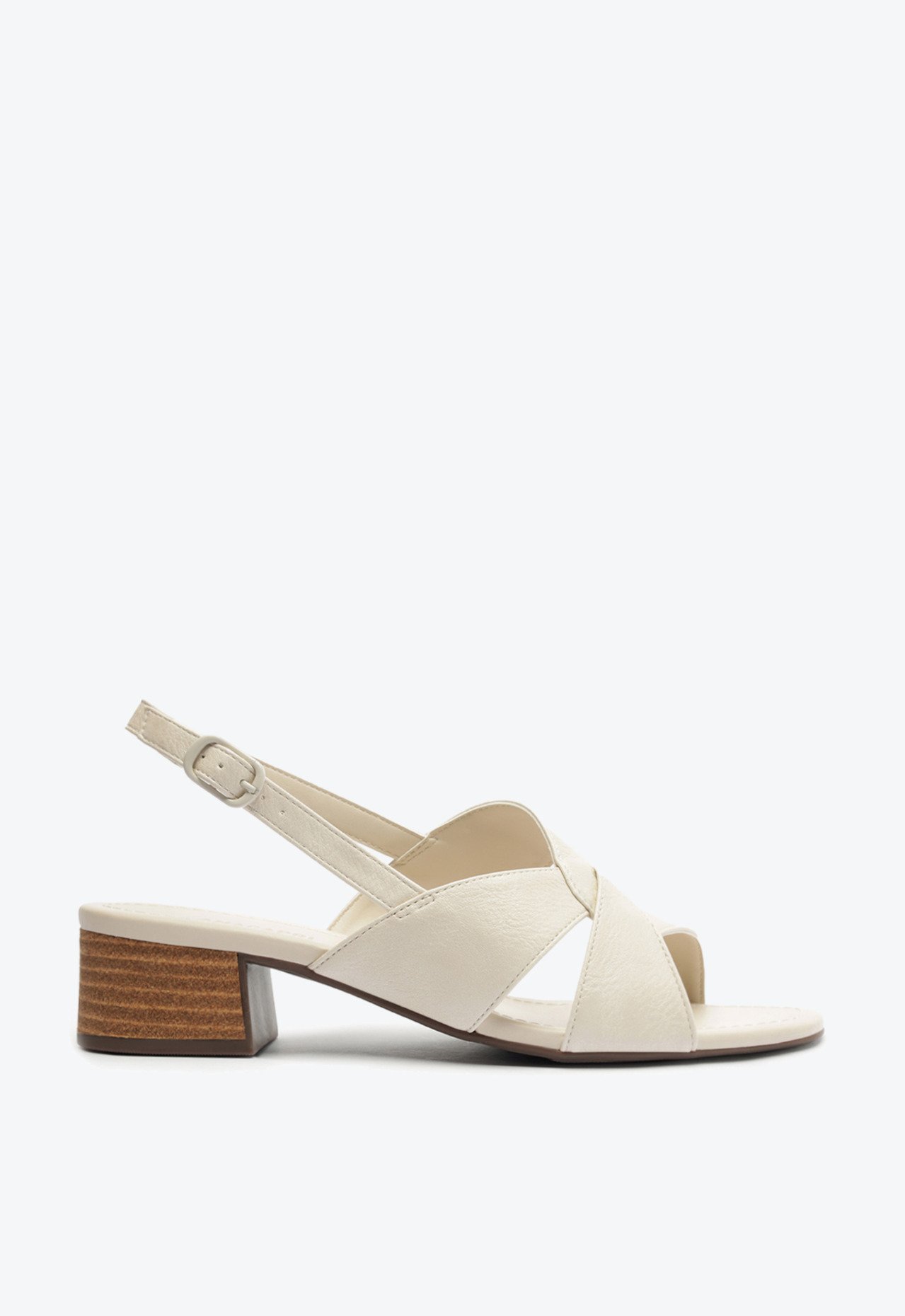 tomo(๑´ڡ`๑) Sandália Entrelaçada Salto Bloco Branca | ZZ MALL