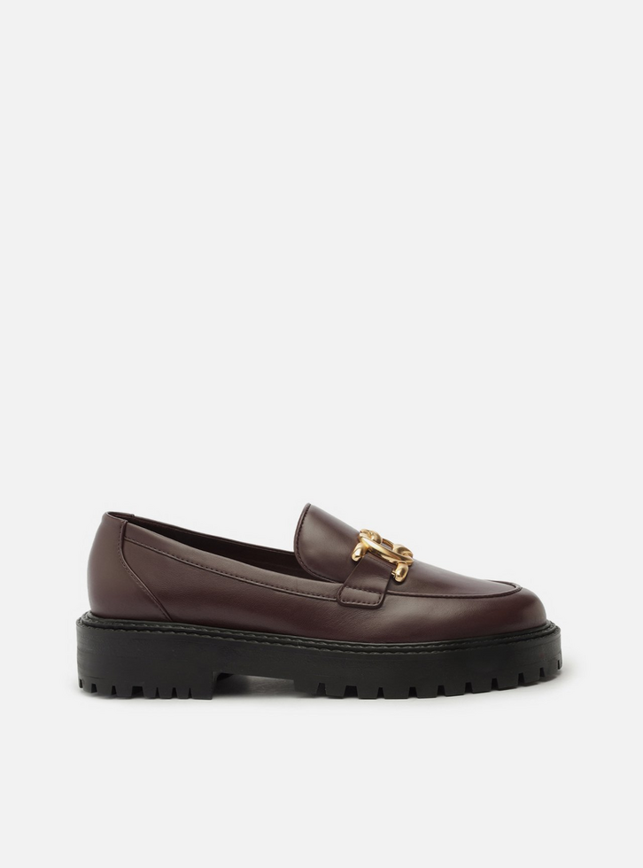 Mocassim Vermelho Couro Tratorado Metal
