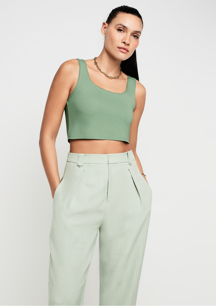 Top Cropped Verde DZARM Decote Quadrado Em Algodão Com Elastano
