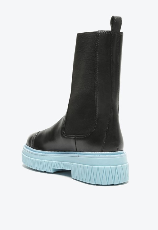 Bota Chelsea Cano Médio Lincoln Couro Preta e Azul
